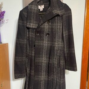 Worthington Black and Gray Plaid Trench Coat